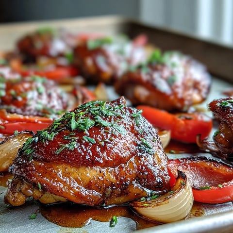 Sheet pan honey garlic chicken with charred bell peppers and red onion, served alongside warm garlicky naan bread for a complete family dinner.