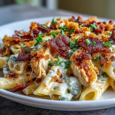 Creamy jalapeño popper chicken pasta with tender shredded chicken, crispy bacon, and a rich, cheesy cream sauce.