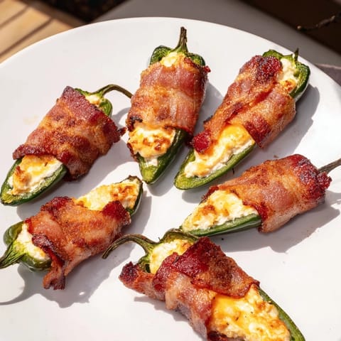 Spicy and savory Express Holiday Jalapeño Poppers: jalapeños filled with cheese and perfectly cooked bacon.