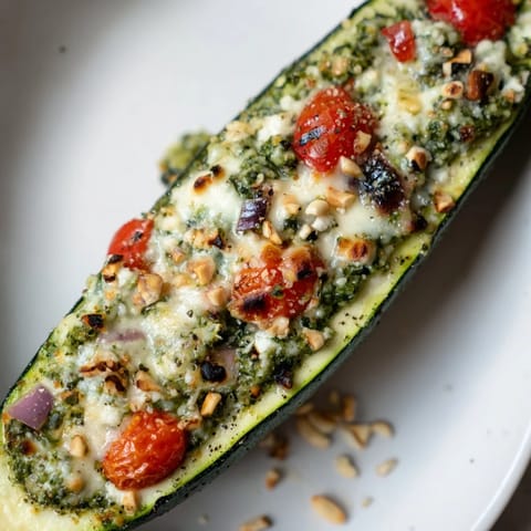 Cheesy Pesto Zucchini Boats