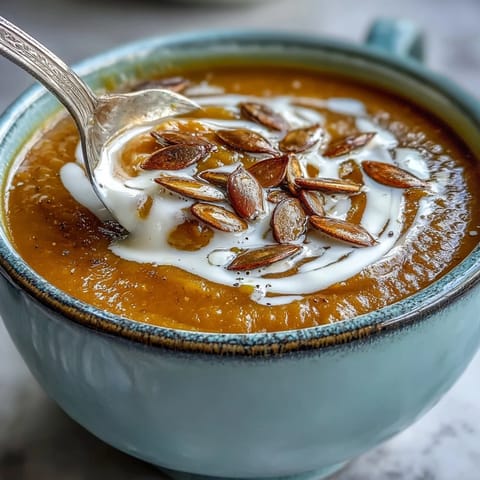 Smooth, velvety pumpkin soup garnished with fresh herbs, served in a rustic bowl on a wooden table.