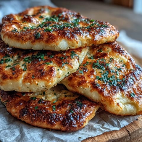 Golden-brown, bubbly Best Easy Garlic Naan Bread resting on a cooling rack, ready to scoop curry. 