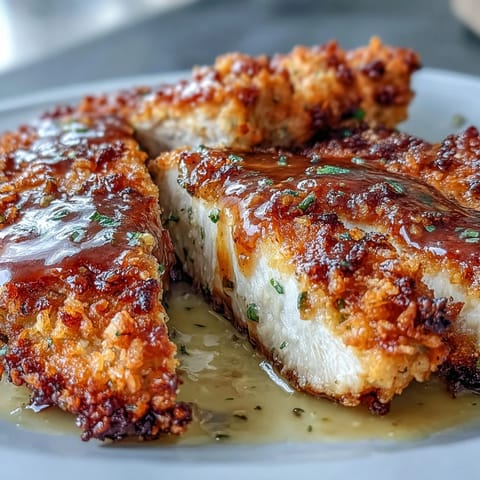Fork-tender Lemon Parmesan Crusted Chicken coated in a cheesy crust, smothered in a bright Lemon Butter Sauce for an Italian-American dinner.