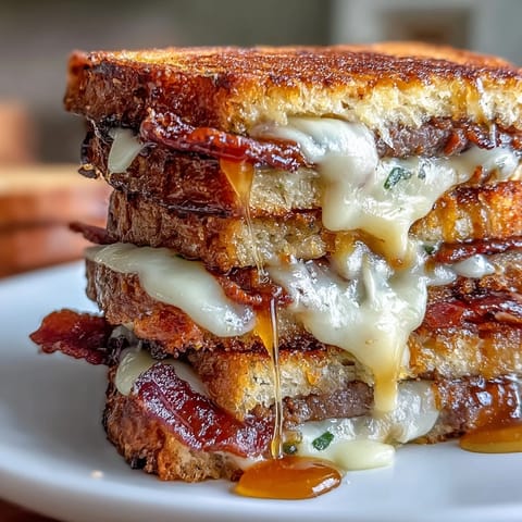 1. Savor a golden-brown grilled cheese with sharp cheddar, smoky beef bacon, crisp apple slices, and a drizzle of hot honey for a gourmet twist.  