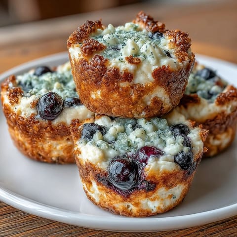 Protein-packed mini cottage cheese blueberry bites baked with oats and lemon zest, perfect for healthy snacking.  