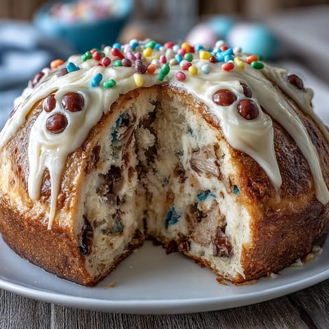 Easter Bunny Cake with Hidden Sprinkle Center - A whimsical cake shaped like a bunny, featuring a colorful sprinkle surprise inside, perfect for festive Easter celebrations.