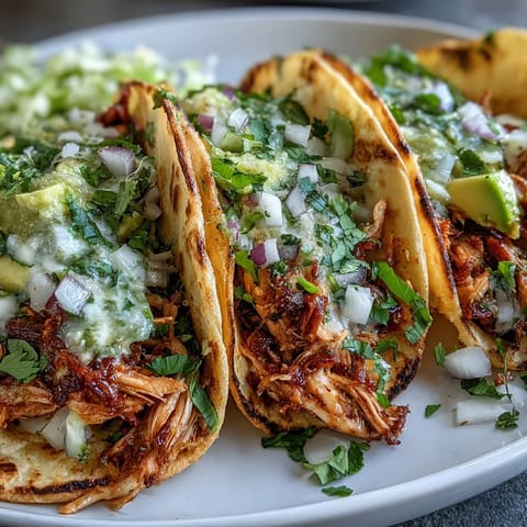 Slow cooker salsa verde chicken tacos, brimming with tender shredded chicken, served warmly.