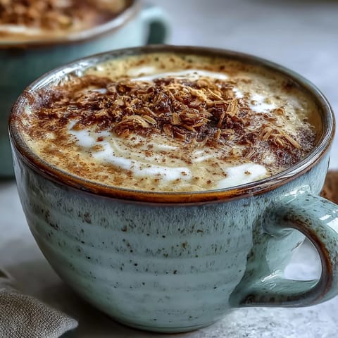 Creamy Adaptogens Latte with ashwagandha, reishi, and cinnamon swirl.