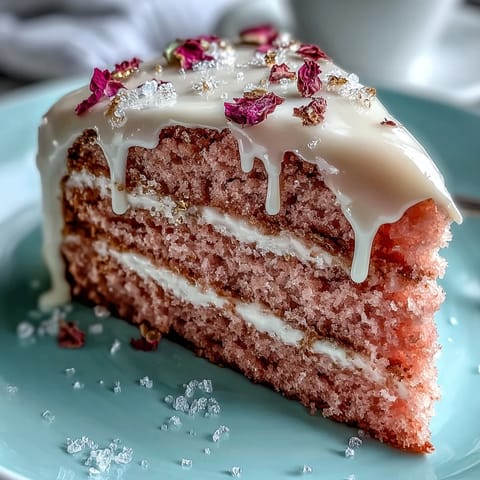 Elegant rosé velvet cake draped with shimmering gold, perfect for celebrations.
