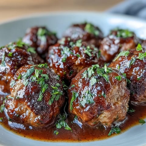 Juicy Easy Polish Meatballs simmer in savory gravy, ready for mashed potatoes.