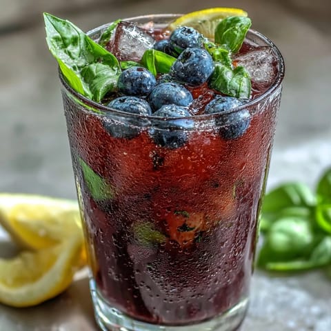 Vibrant blueberry lemon basil lemonade, a perfectly refreshing summer drink.