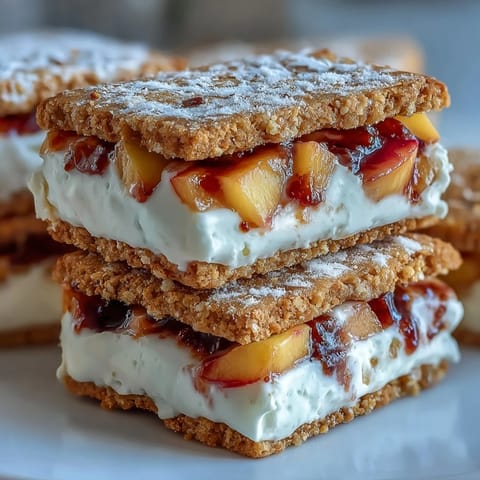 Delicious frozen peach yogurt sandwiches, a perfect easy dessert for a hot day.