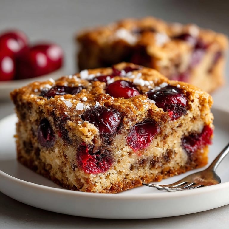 Golden salted brown butter blondies with cherries—a chewy treat for dessert or a snack.