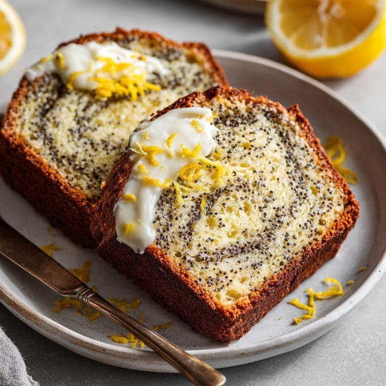 Homemade Lemon Poppy Seed Ricotta Loaf, moist and fragrant from the oven.