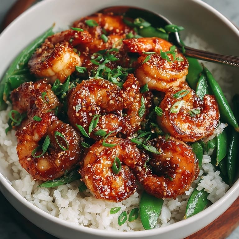 Delicious Honey Garlic Shrimp Bowl recipe ready to serve; steamy, fragrant, and colorful.