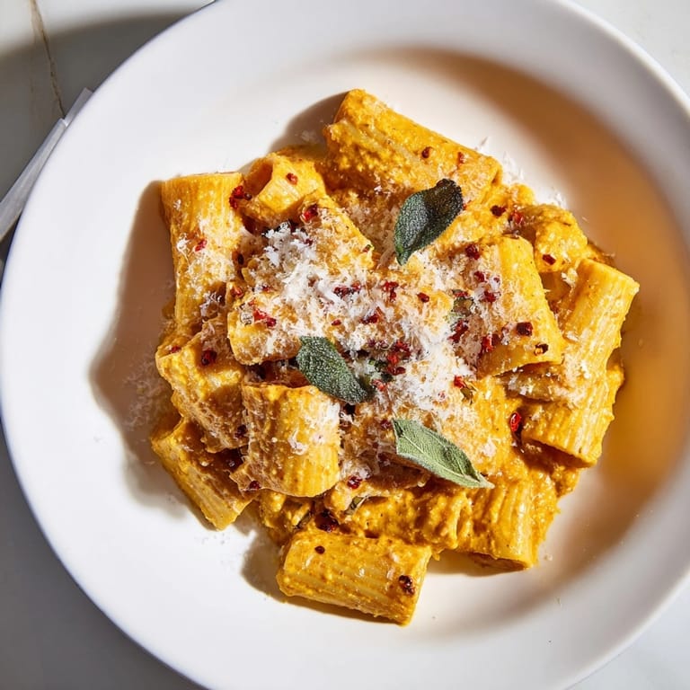 Homemade Whipped Ricotta Pumpkin Pasta, a comforting vegetarian meal with a hint of spice.