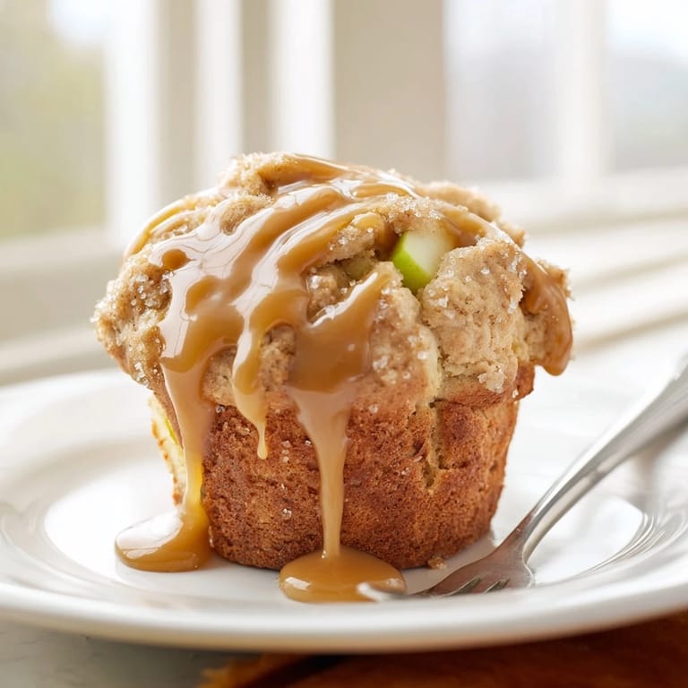 Golden caramel apple scone muffins bursting with cinnamon, perfect for cozy mornings or snacks.