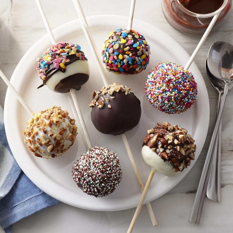 Delicious apple-flavored truffle pops coated in buttery caramel and decadent chocolate.  