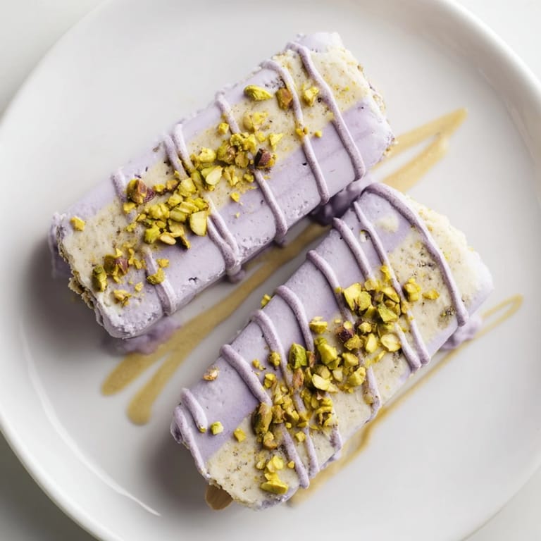 Vibrant ube & pistachio ice cream bars, perfect for summer gatherings or parties.  