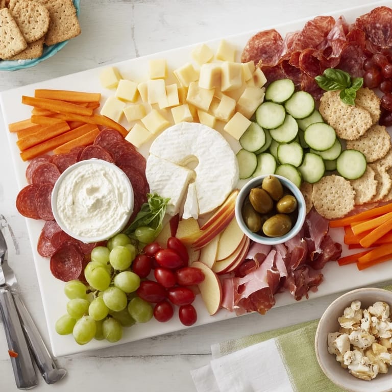 Delightful Girl Dinner Platter showcasing creamy cheeses, rich dips, and seasonal fruits.