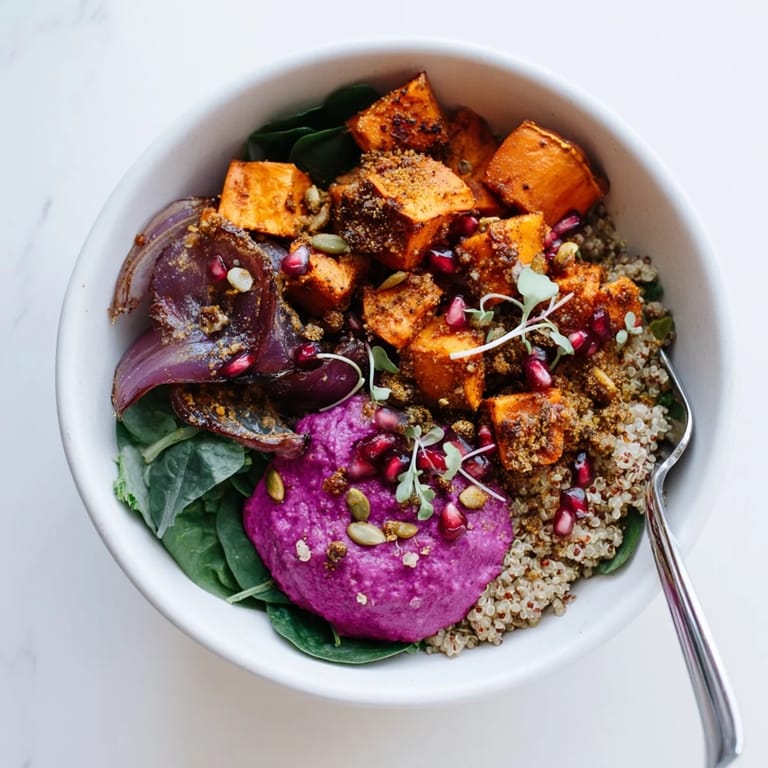 Delicious winter bowls featuring warm spices, quinoa, and colorful roasted veggies.  