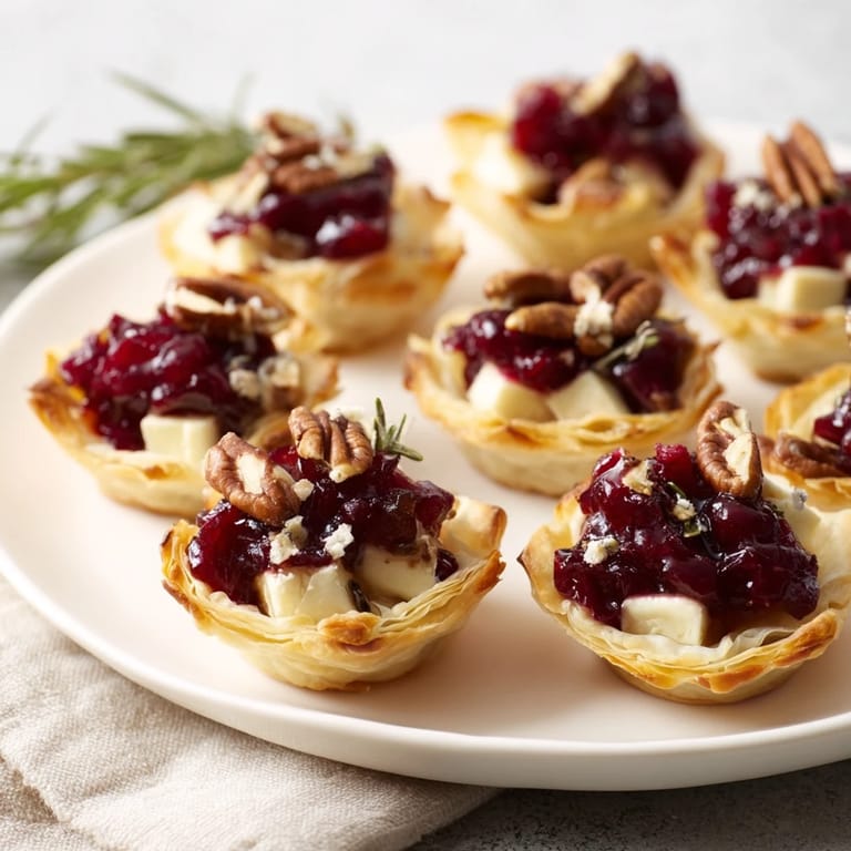Warm, bite-sized Quick Cranberry Brie Bites with flaky pastry and gooey Brie, perfect party appetizer.