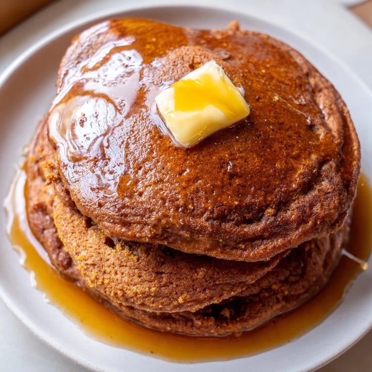 Freshly cooked gingerbread pancakes, a delicious stack with a hint of gingerbread spice perfect for enjoying.