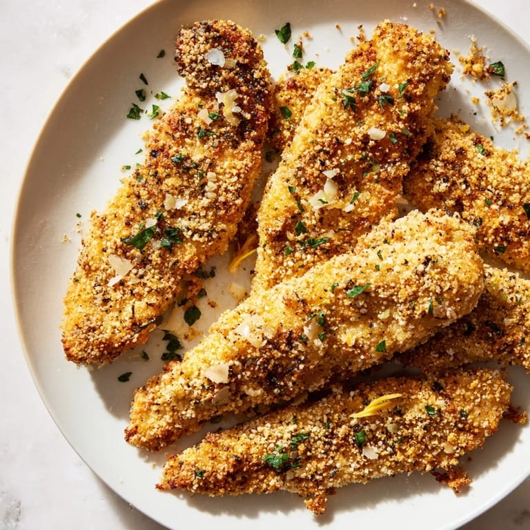 Freshly made air fryer festive chicken tenders, ready to be dipped and enjoyed with a favorite sauce.