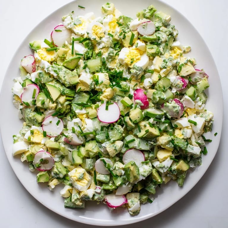Fresh, vibrant Green Goddess Chopped Egg Salad with herbs and avocado, perfect for a light lunch.