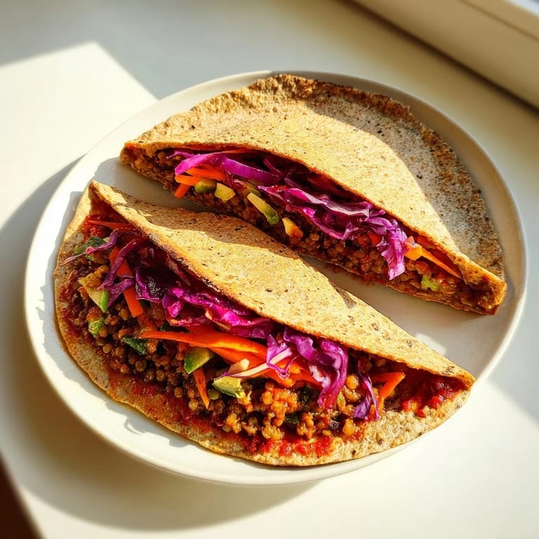 A close-up shot of the delicious BBQ Chickpea & Slaw wrap, filled with roasted chickpeas.