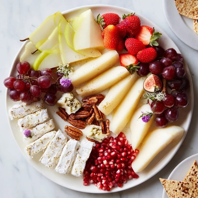 Imagine the Rose Garden Romantic Platter: An artful spread of gourmet cheeses and fresh fruits for a romantic meal.