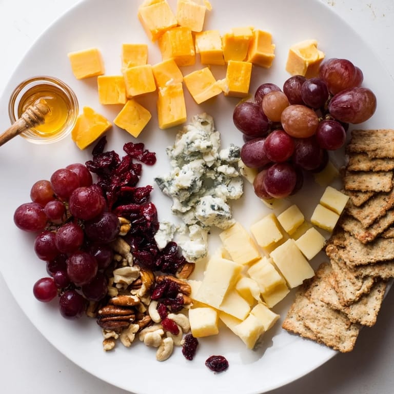 Elegant arrangement: the Cranberry Grape Man includes cheddar, brie, and manchego cheeses alongside sweet grapes.