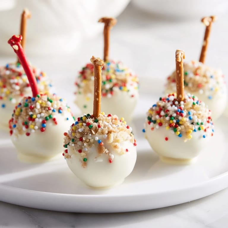 Irresistible close-up view: a tray of homemade ornament candy balls coated in shimmering sprinkles.