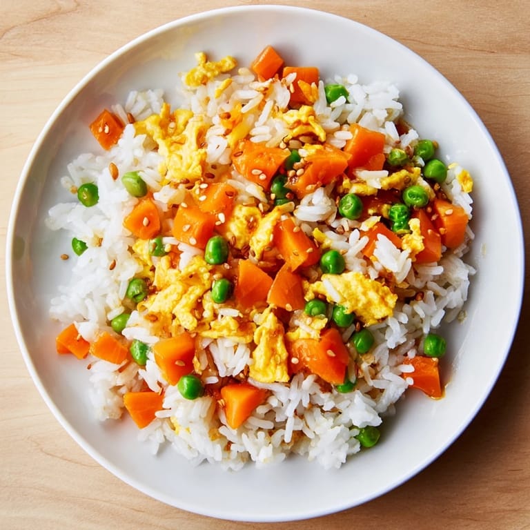 Savory Egg Fried Rice, a delicious weeknight meal, features scrambled eggs and soy sauce.