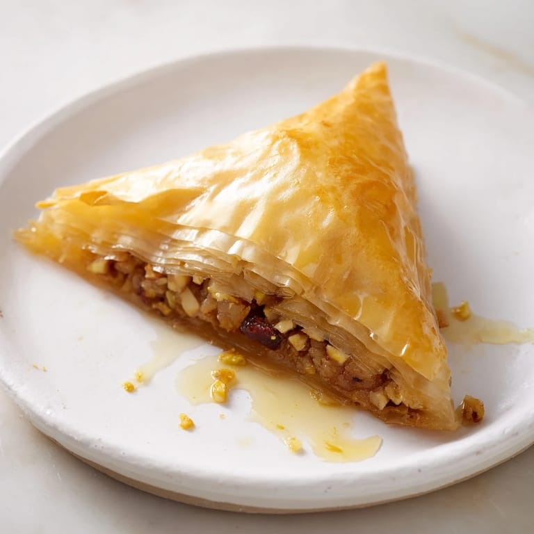 Overlapping layers of baked phyllo and nuts create this beautiful Turkish Baklava, glistening with syrup.