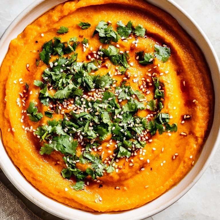 Earthy roasted carrots, fresh ginger, and a swirl of olive oil make this Carrot Ginger Dip a flavorful spread for pita or veggies.