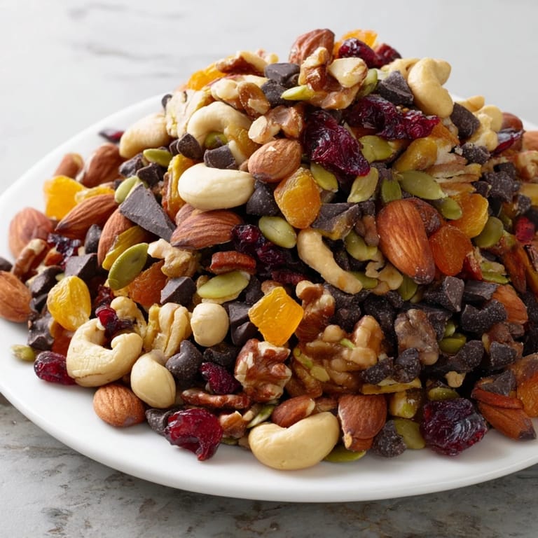 A close-up of Trail Mix Custom with chocolate chips, sunflower seeds, and banana chips, perfect for on-the-go energy.