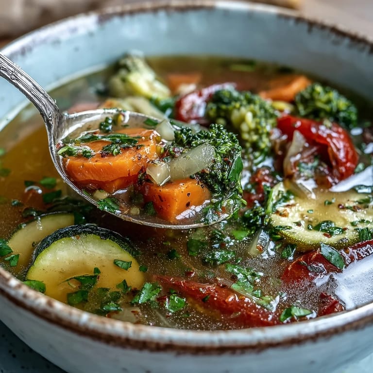 Serve Ginger Vegetable Soup garnished with sesame oil and herbs alongside crusty bread for a comforting vegan meal.