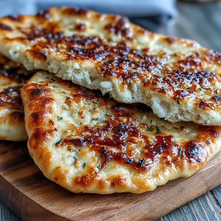 Fluffy, homemade Best Easy Garlic Naan Bread served warm alongside a vibrant bowl of Indian curry.