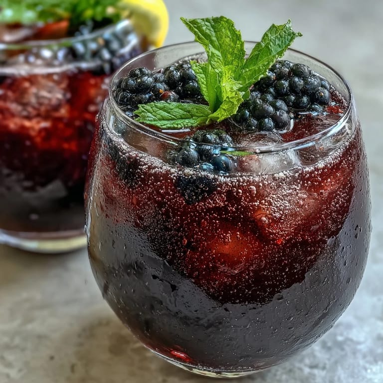 Refreshing infused water with muddled black currants, lemon slices, and mint leaves, showcasing the light and hydrating Black Currant It Berry Celebration Drink.