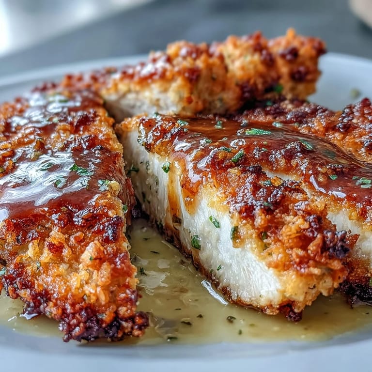 Fork-tender Lemon Parmesan Crusted Chicken coated in a cheesy crust, smothered in a bright Lemon Butter Sauce for an Italian-American dinner.
