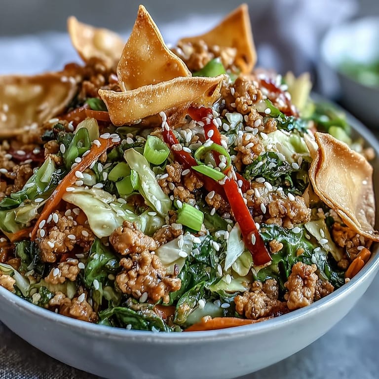Spicy Ranch Turkey & Veggie Egg Roll Bowls garnished with fresh cilantro and green onions.