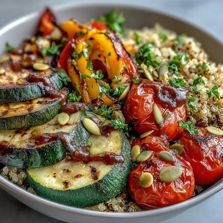 Fork-tender grilled vegetables and golden quinoa make these Grilled Veggie and Quinoa Power Bowls a vibrant vegetarian dinner.