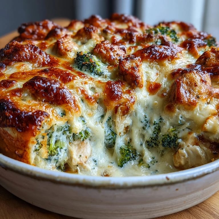Served Keto Creamy Chicken and Broccoli Casserole in a white dish with a fresh green side salad for dinner.