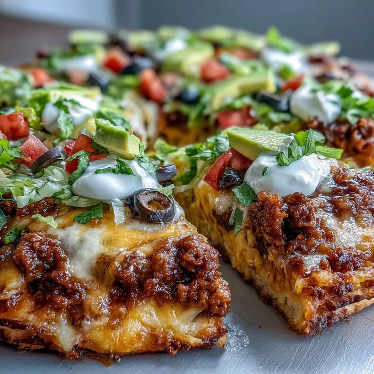 Crispy cheese-crust taco pizza skillet meal, packed with taco-seasoned meat, crunchy lettuce, and vibrant toppings for a keto-friendly dinner.
