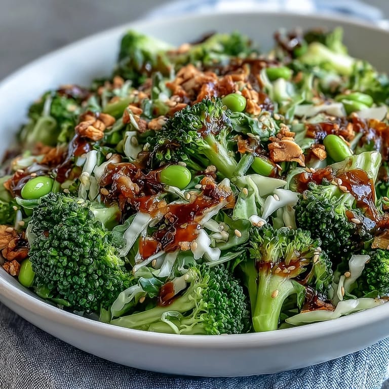 Vibrant broccoli crunch salad loaded with crunchy cabbage, carrots, and sesame seeds in a tangy Asian-inspired dressing.