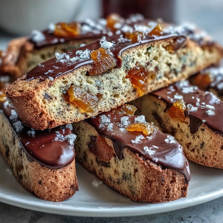 2. Golden-brown twice-baked biscotti featuring fragrant candied orange peel and melted dark chocolate, perfect for dessert platters.  