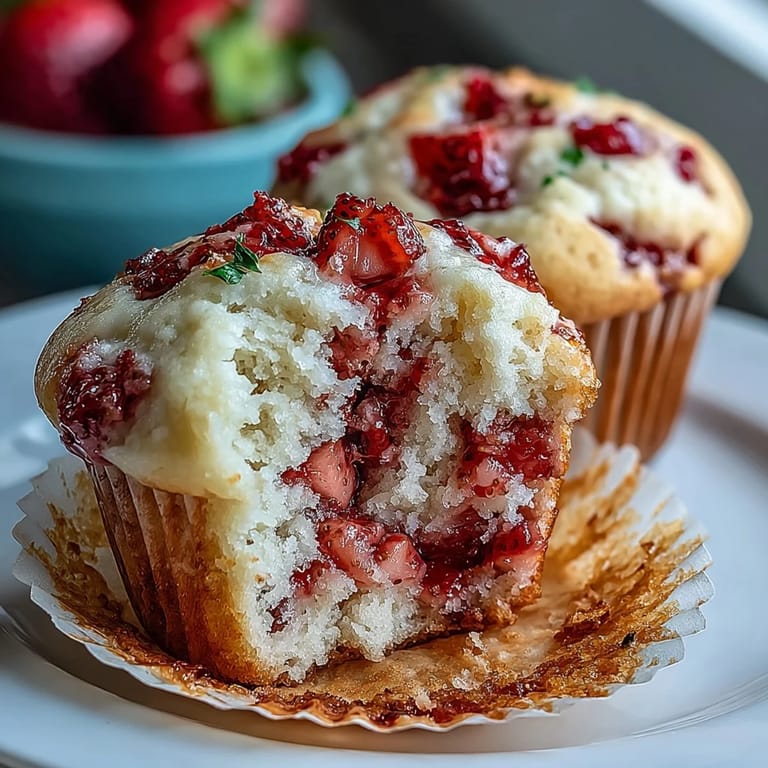 Fluffy muffins loaded with ripe strawberries and tangy Greek yogurt, baked until golden and ideal for brunch or snacking.