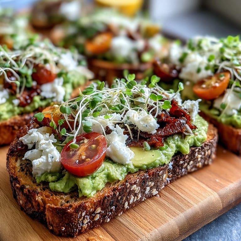 Creamy Avocado Toast Board with Toppings, Radishes, and Pickled Onions for Brunch