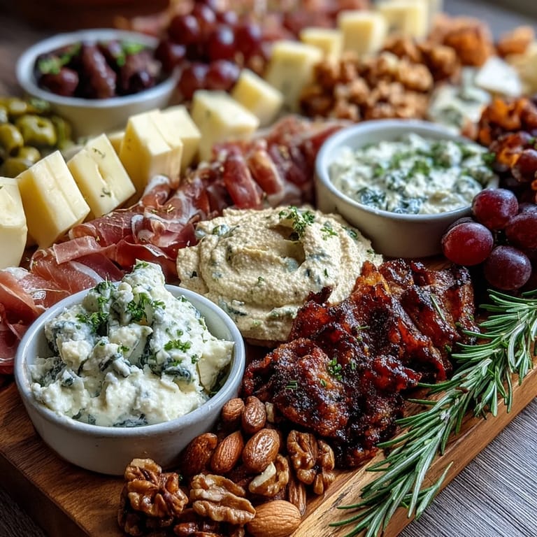 An artfully arranged spread of charcuterie meats, cheeses, dips, and fresh fruits, perfect for celebrating a new home.
